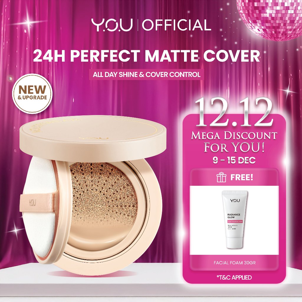 YOU Noutriwear+ Flawless Cushion Foundation Nourishing Poreless Perfect Coverage Tahan Lama 16 Jam |