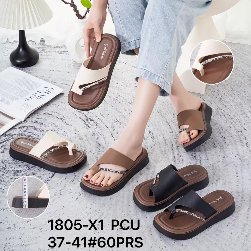 Sendal Jepit Jempol Wedges Wanita Dewasa Tinggi 3.5 Cm Sendal Karet Hitam 1805