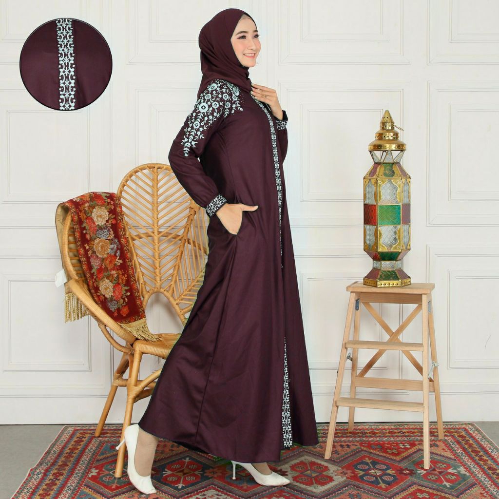 Halya Fashion - Gamis Bordir Model Madina Renata Bahan Katun Toyobo Kekinian