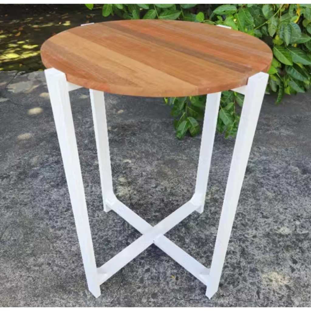 Meja Bulat Bongkar Pasang Tinggi 75 cm / Meja Bulat Lipat Full Kayu Solid