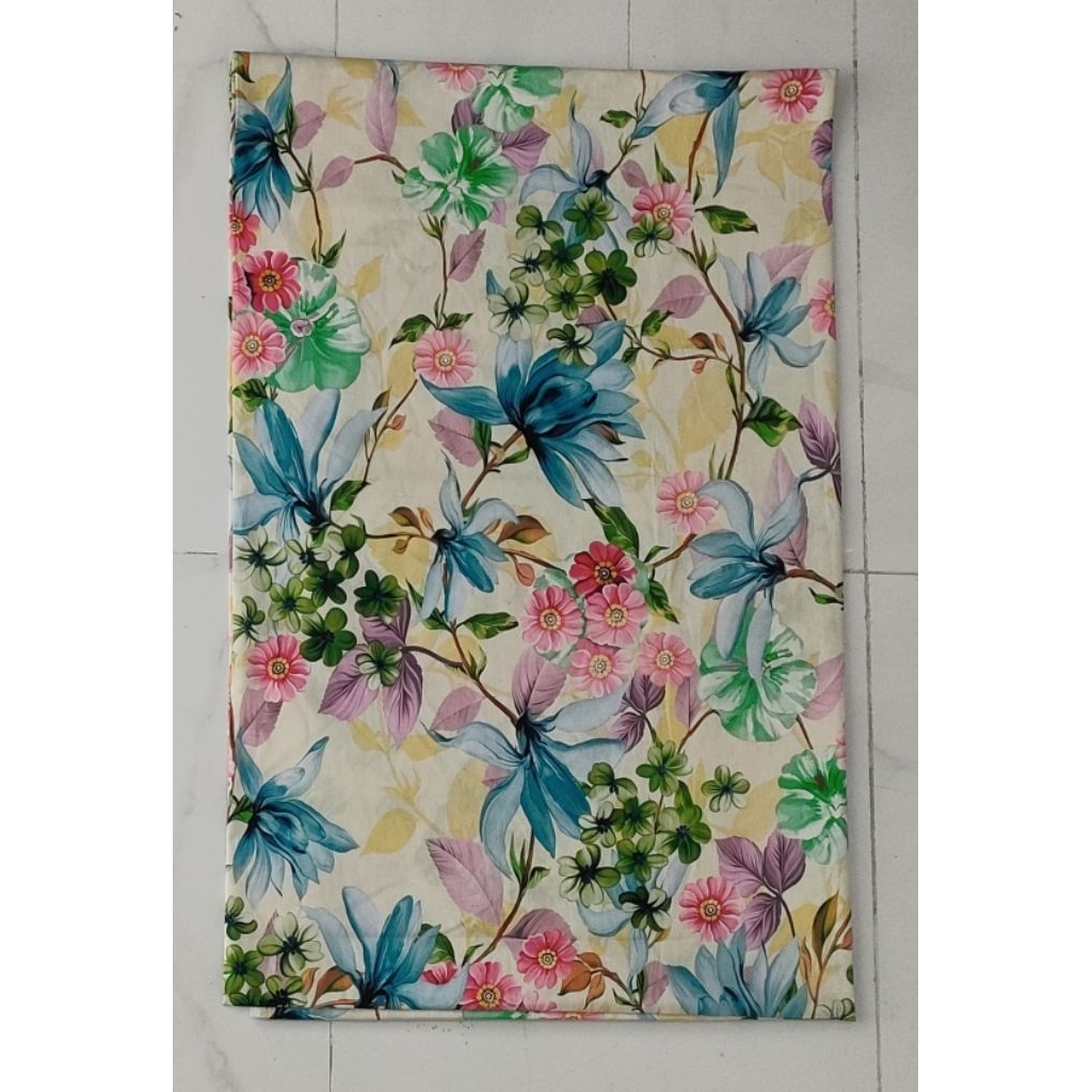 Kain Perca Katun Motif Bunga Biru Besar 150Cm X 125 Cm