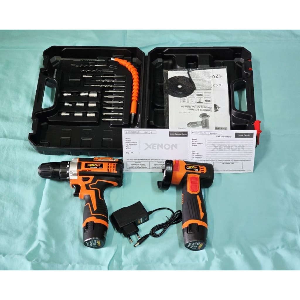 XENON CS2AGID12 Cordless et 2in1 Bor 10mm dan Gurinda 3inch plus Accesories 24pcs