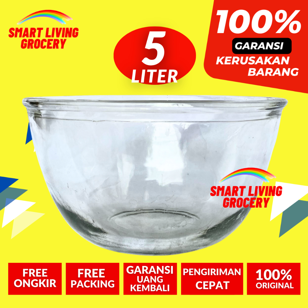 MANGKOK MIXING BOWL KACA 5 LITER JUMBO TEBAL 5 LITER MANGKOK MIXING BOWL BISA UNTUK OVEN JUMBO BESAR