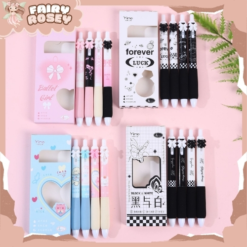 PN11 Pulpen Gel Mekanik 0.5mm Set Isi 4 Pcs Pulpen Karakter Aesthetic Tinta Hitam untuk Sekolah dan 