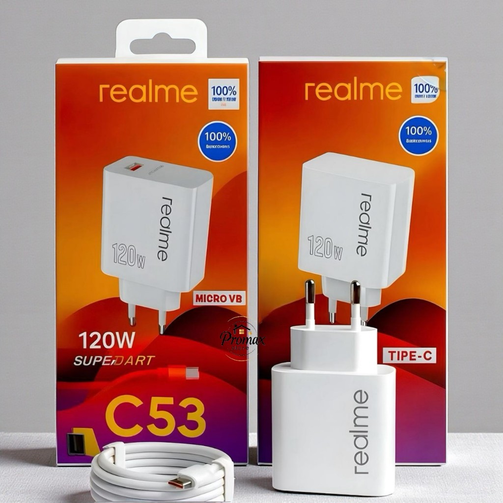 PM - Charger Ori 100% Realme C53 5G 120W Support FastCharging super Vooc kompatible semua hp smartph