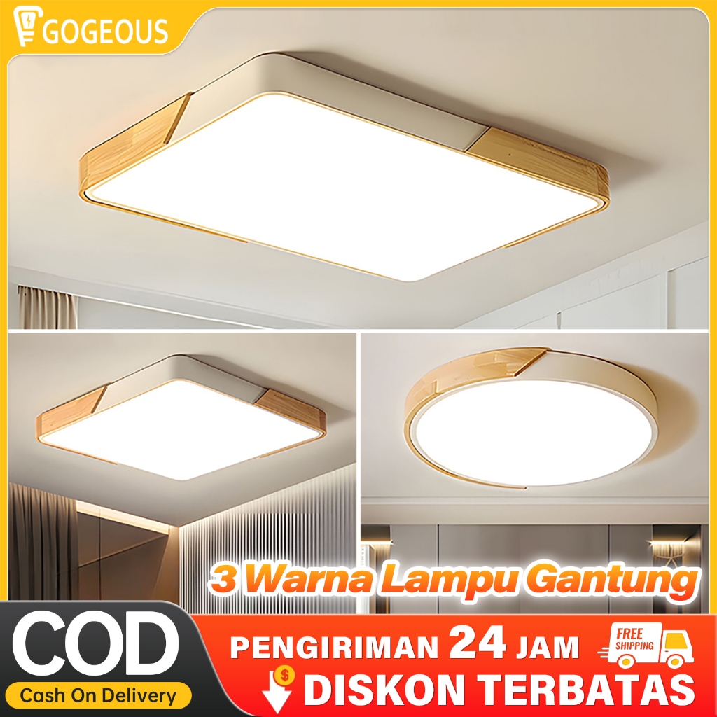 COD Lampu Plafon Minimalis Modern LED Bulat 48 Watt Ruang Tamu Lampu Plafon 3 Warna Kristal Remote