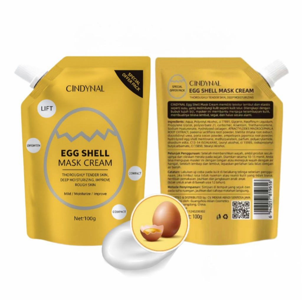 YZKMSKIN - CINDYNAL Egg Shell Mask Cream Masker Wajah Telur Anti Penuaan Anti Aging Peremajaan Kulit