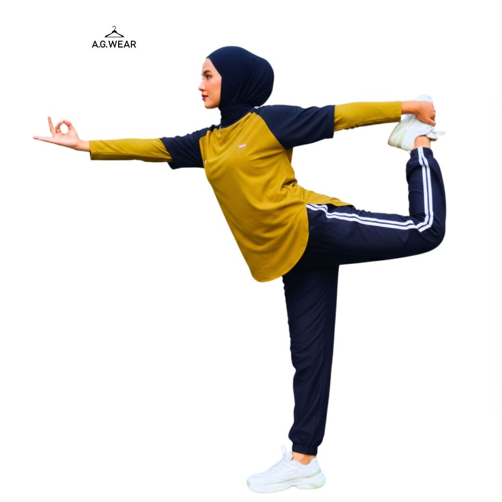 Setelan Baju Olahraga Azikra Wanita Berhijab 3 in 1 Terbaru | Sportwear Muslimah Atasan Lengan Panja