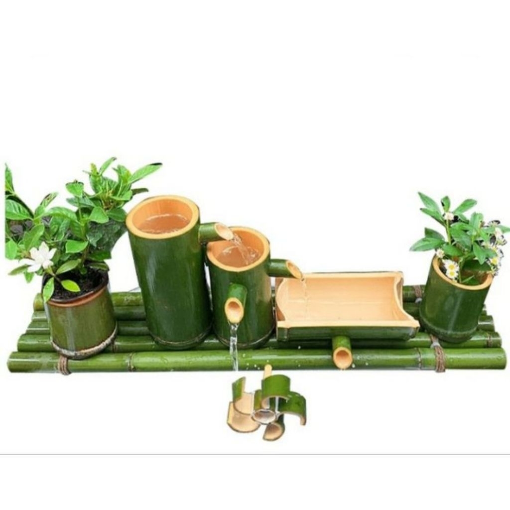 Dekorasi air mancur, aquarium, kincir air 4 arus bambu hijau
