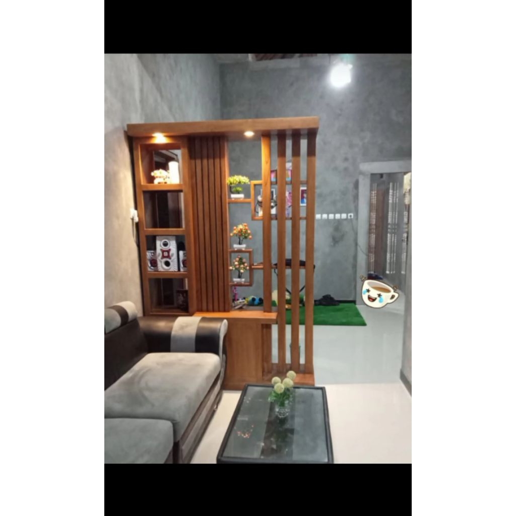 bufet partisi jari jari kayu jati great A 2 muka ukuran 160x200/bufet penyekat ruangan kayu jati min