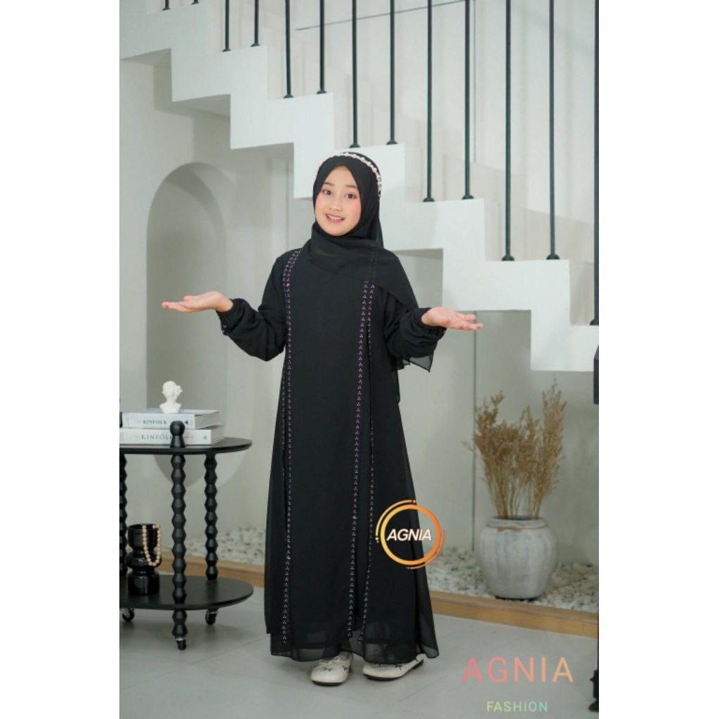 Baju  Gamis Abaya Anak Remaja Tanggung Usia 6-16 Tahun Bahan Ceruti Babydoll Mix Payet Swarovski