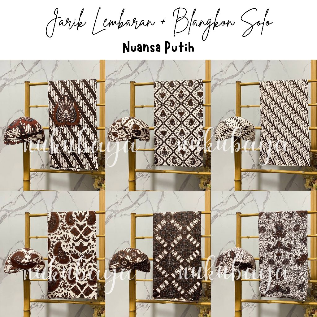 Set Jarik/Kain Batik Lembaran + Blangkon Solo - Motif Nuansa Putih