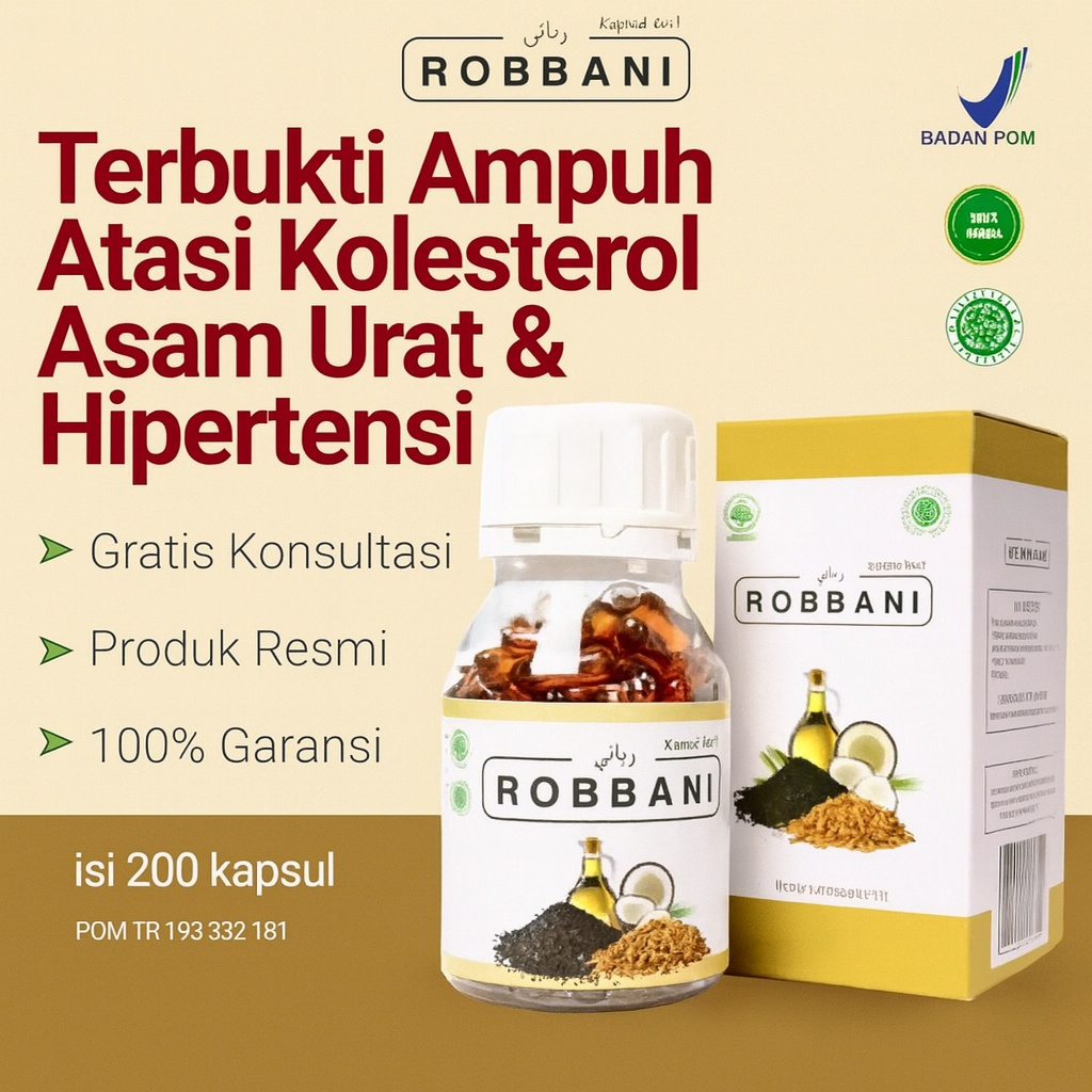 Robbani original obat kolesterol Atasi Kolesterol Hipertensi Darah Tinggi Asam Urat Halal Bpom