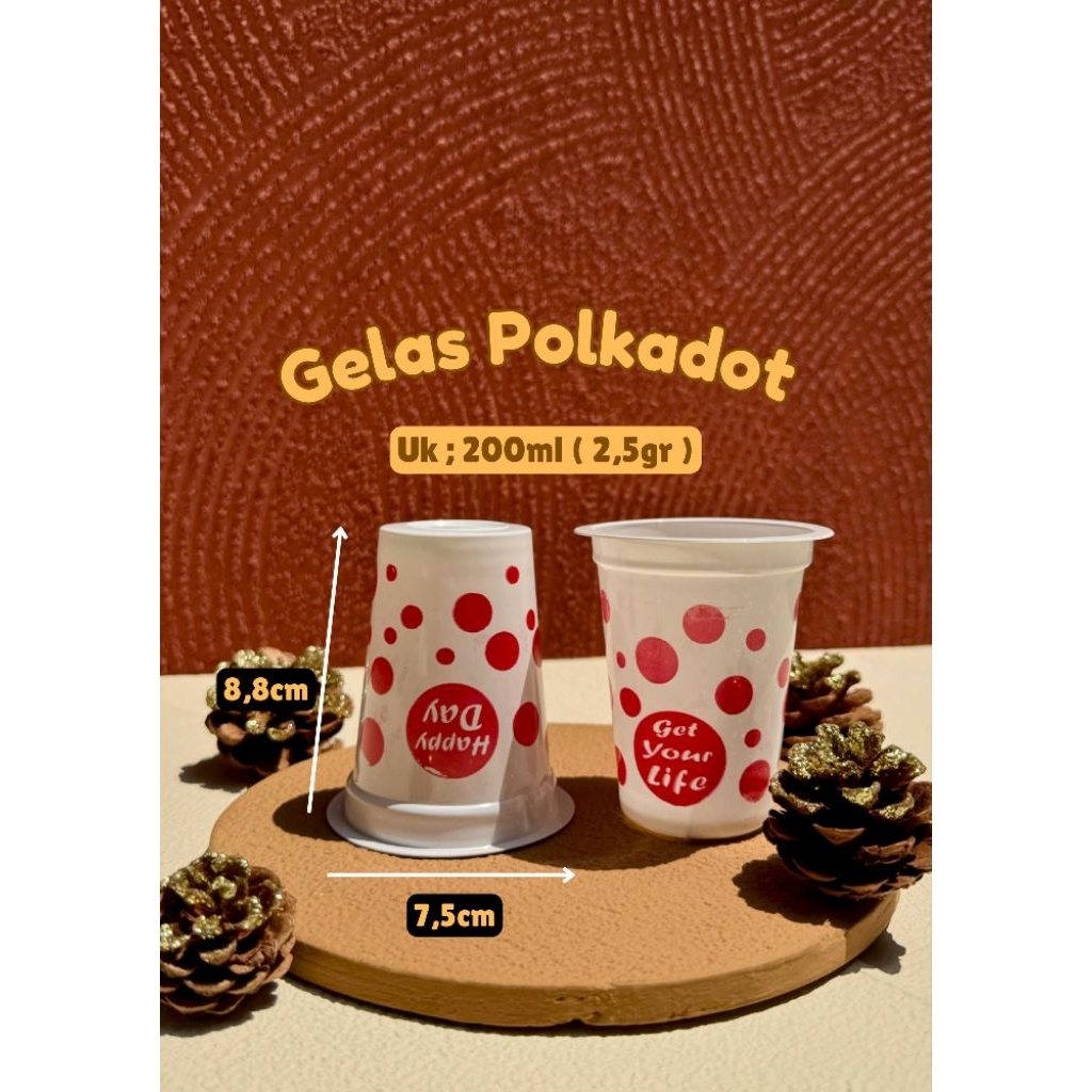 [50pcs] Gelas Plastik Polkadot / Gelas Plastik Es, Kopi/ Gelas Tahan Panas / Gelas Plastik Merk Olal