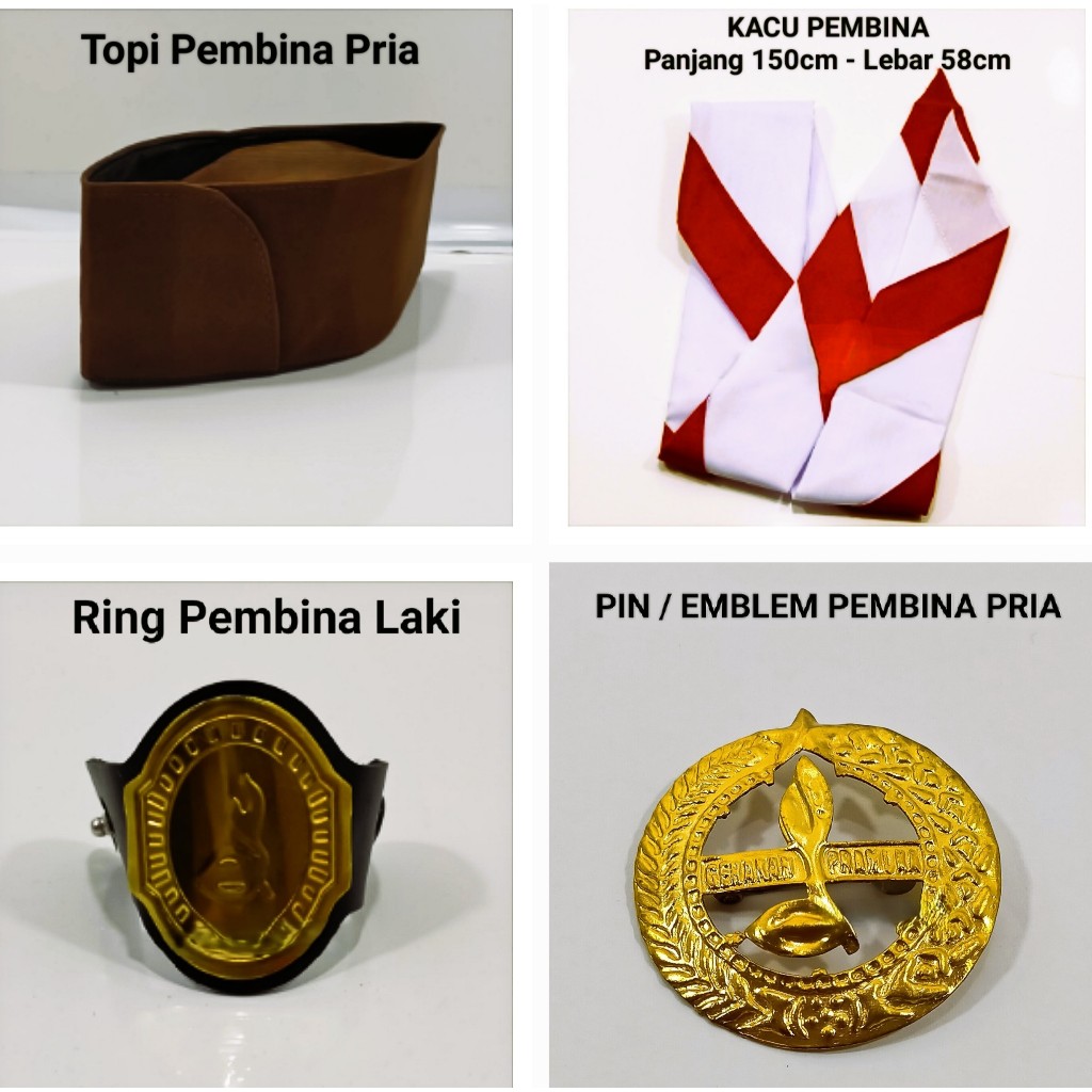 Set Lengkap Pembina Pramuka 4pcs Atribut Topi Kacu Pin & Ring