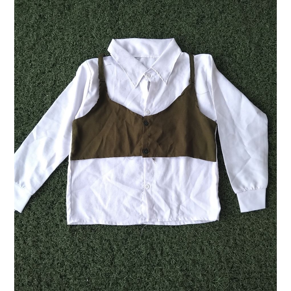 baju kemeja putih blouse vest army