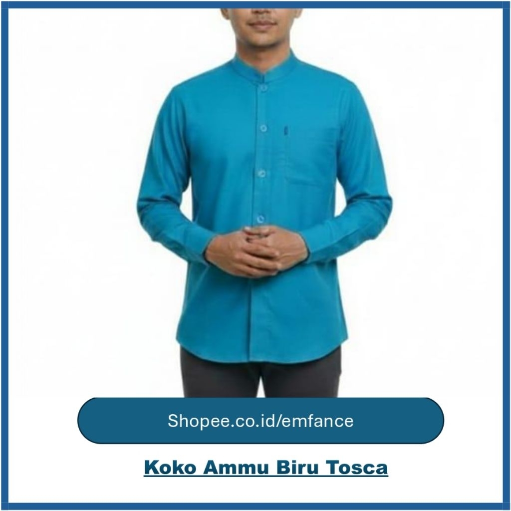 Baju Koko Pria Ammu Collection Haibah – Katun Premium Adem | Simple Elegan | Warna Salem, Biru Tosca