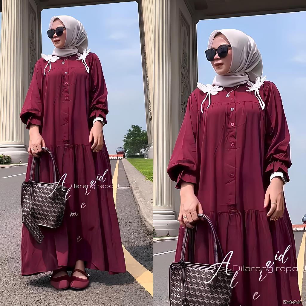 Dress Gamis Rayon Twill Motif Bunga Bordir Terbaru