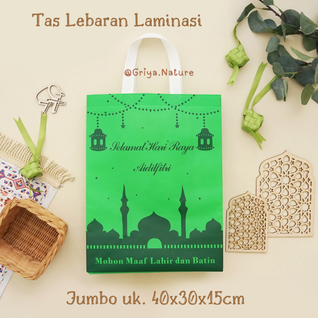 Tas Lebaran Super Jumbo 40x30x15cm Laminasi Tebal | Tas Parcel Idul Fitri | Tas Hampers Lebaran Besa
