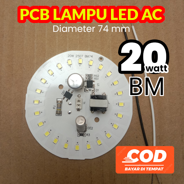 [READY STOCK] PCB Lampu LED AC 20w 20 watt - BM Ori - Diameter 74mm - Mata LED 24pcs 2507 - Driver O