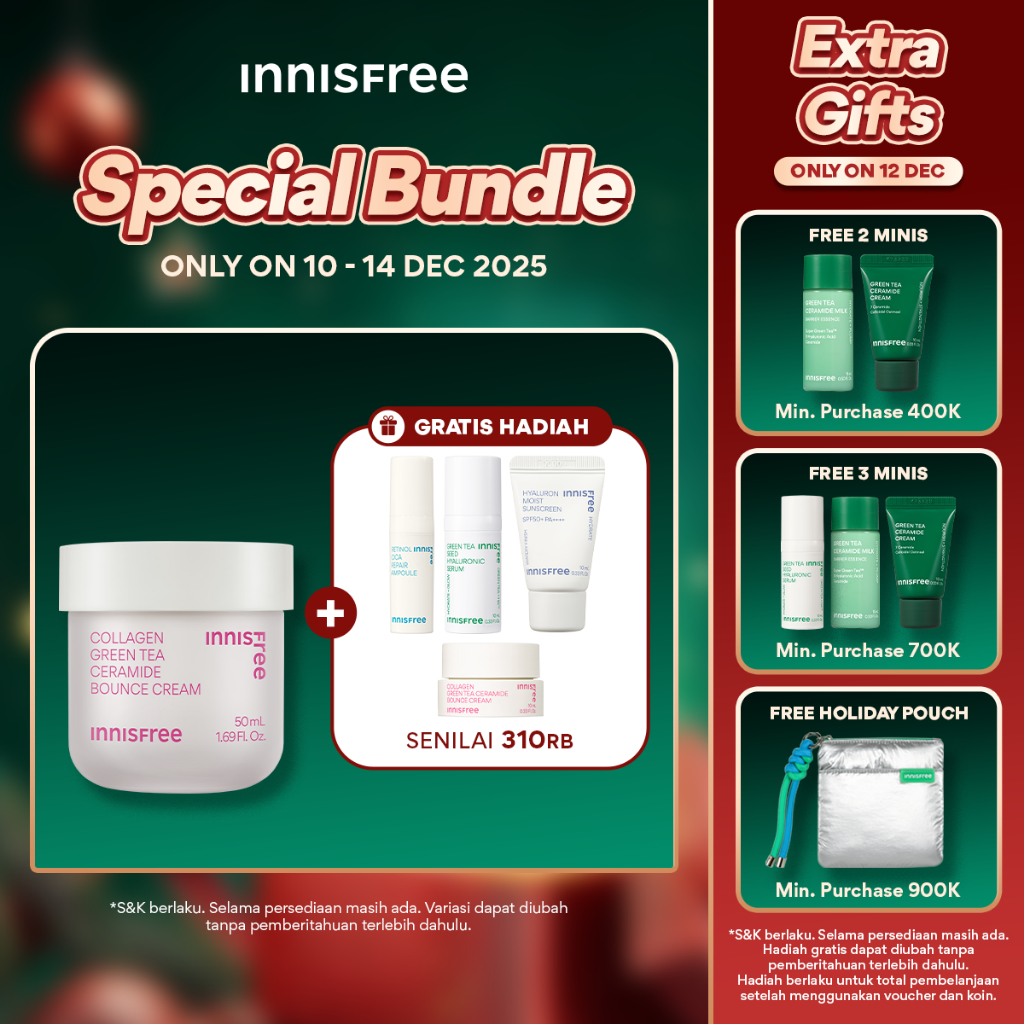 Buy 1 Get 4 Innisfree Collagen Green Tea Ceramide Bounce Cream 50ml Bundle [C] - Pelembab Wajah Anti