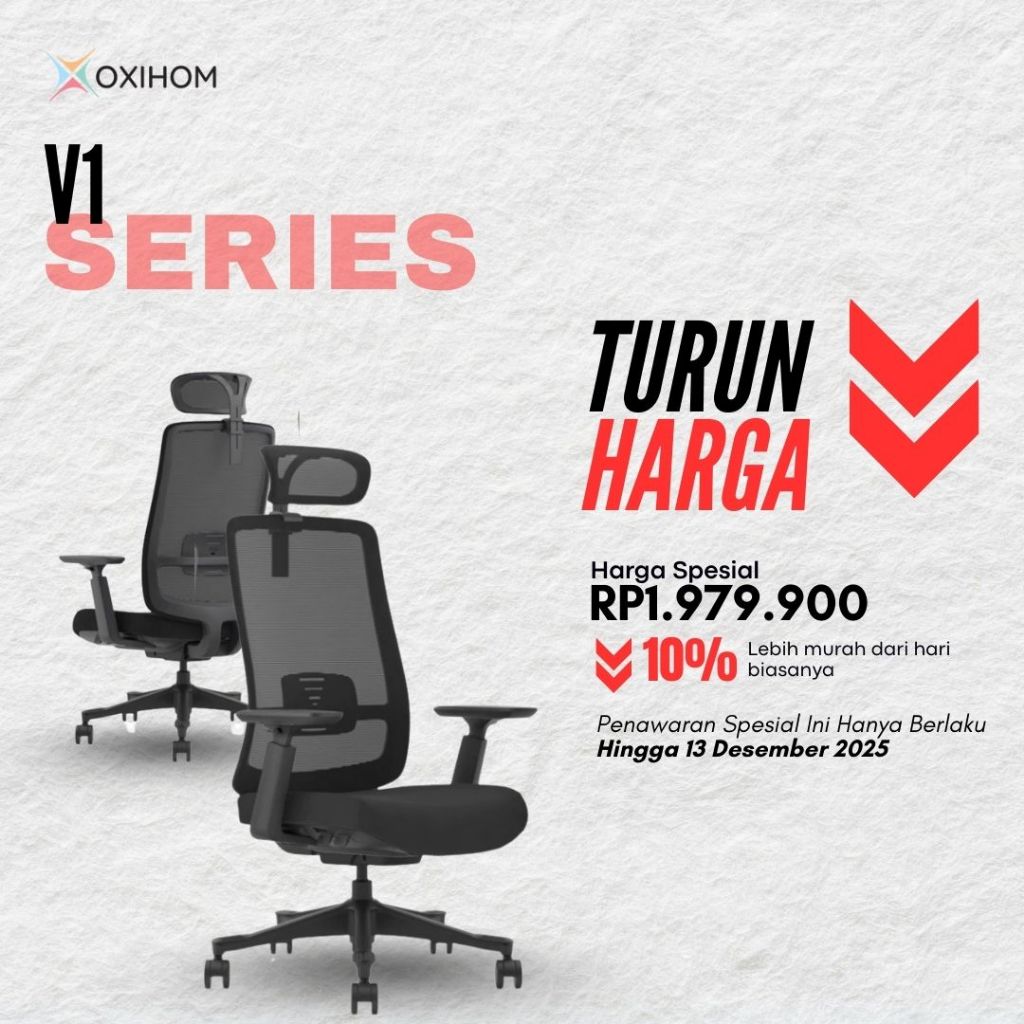 Kursi Ergonomis Oxihom V1 - Kursi Kantor Gaming Belajar Hidrolik Warna Hitam, Abu-abu, Coklat