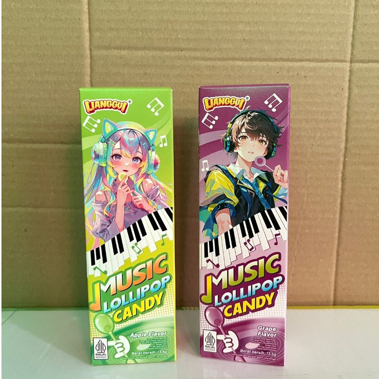 LIANGGUI MUSIC LOLLIPOP CANDY APPLE/GRAPE FLAVOR 13,5 GR