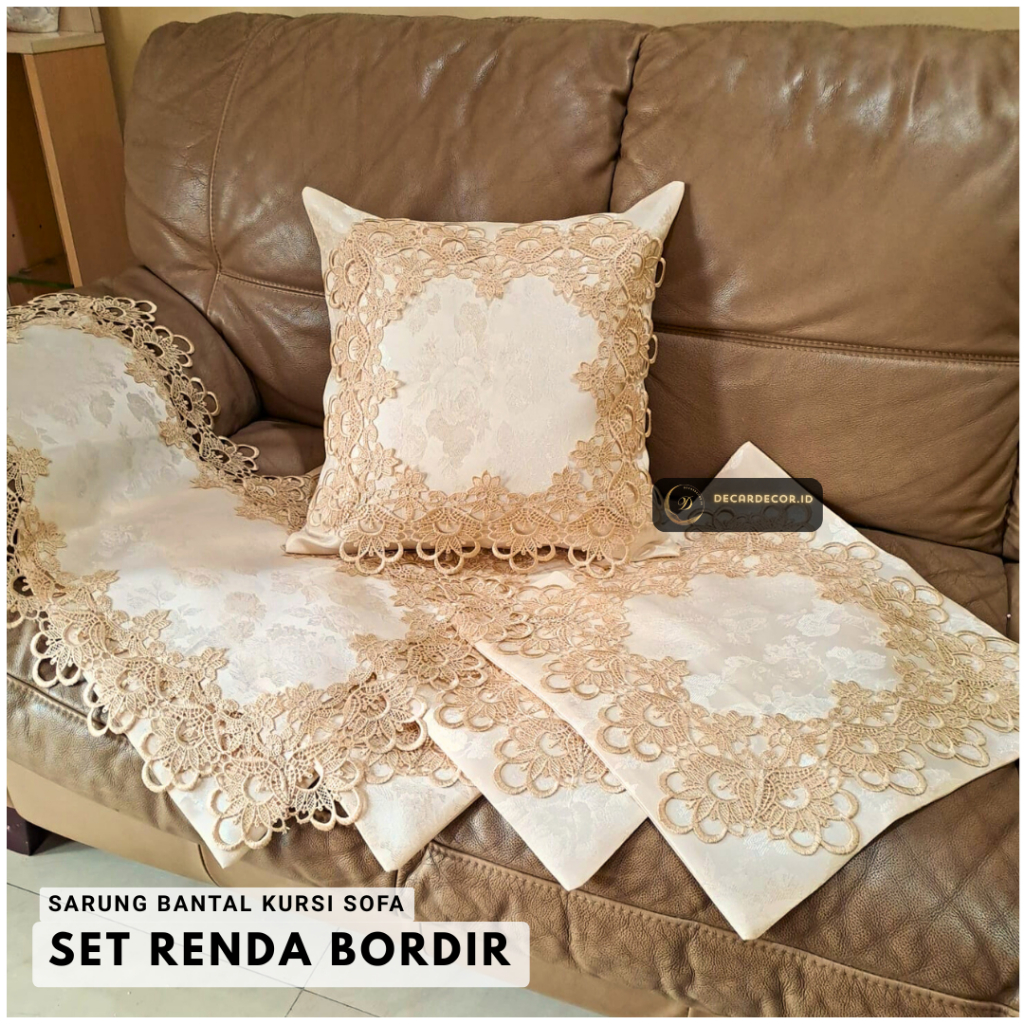 decardecor Sarung Bantal Kursi Sofa Set Bordir Kerancang Mewah Emas cantik
