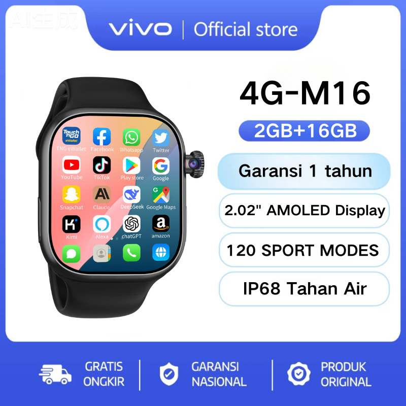 4G Sim card  VIVO Samrt watch M16  Original with 2.02" HD AMOLED Display GPS NFC Waterproof Bluetoot