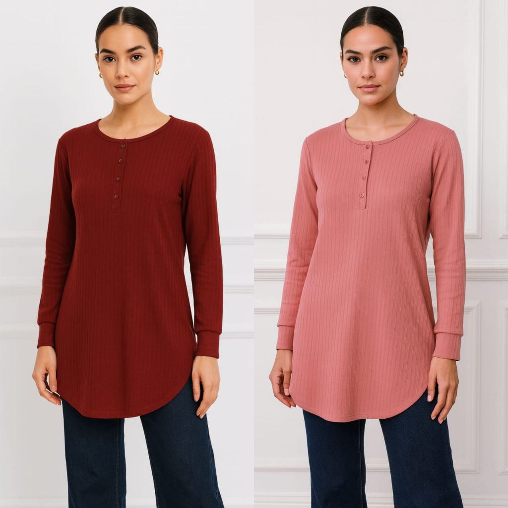 Long Tunik Phenomenal Knit Waffle Busui Friendly Kancing Aktif Long Tunik Muslim Wanita