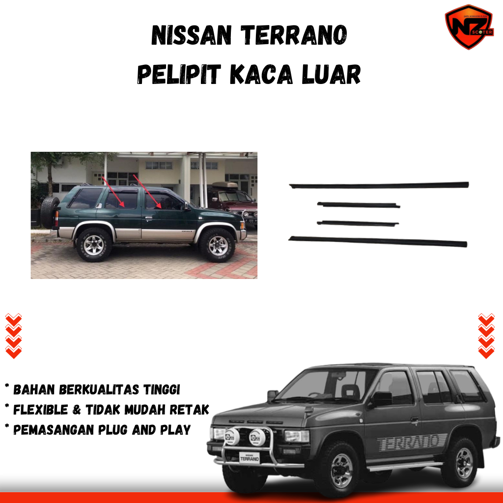 Pelipit Kaca Luar Nissan Terrano | Lis Kaca Jendela Luar Original Quality