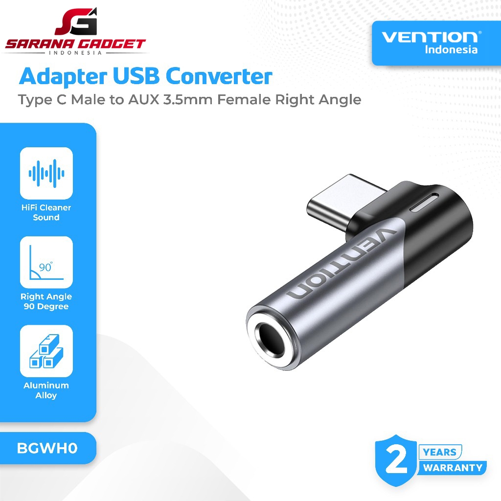 VENTION BGWH0 Jack Audio Converter NON DAC Type C Male to AUX 3.5mm Female Bend Right Angle L Audio 