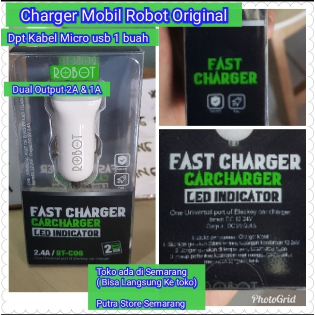 Charger Mobil Robot Original 100% Charger Hp di Mobil Car charger Hp di Mobil Lighter slot 2 usb Asl