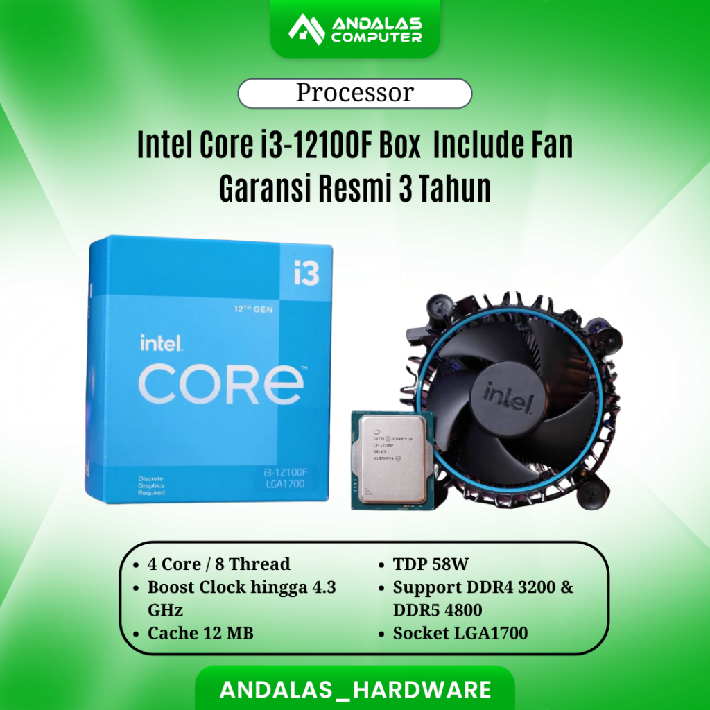 Intel Core i3 12100F 4 Core 8 Threads Alder Lake  LGA1700  i3 12100F BOX