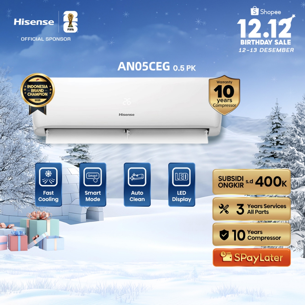 Hisense AC AN05CEG Standard 1/2 PK (0.5 PK) Dingin Kilat Cocok Untuk Kamar Tidur Pendinginan Super C