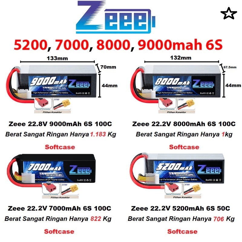 Zeee 5200mah 6s 22.2v 50c Lipo Battery .