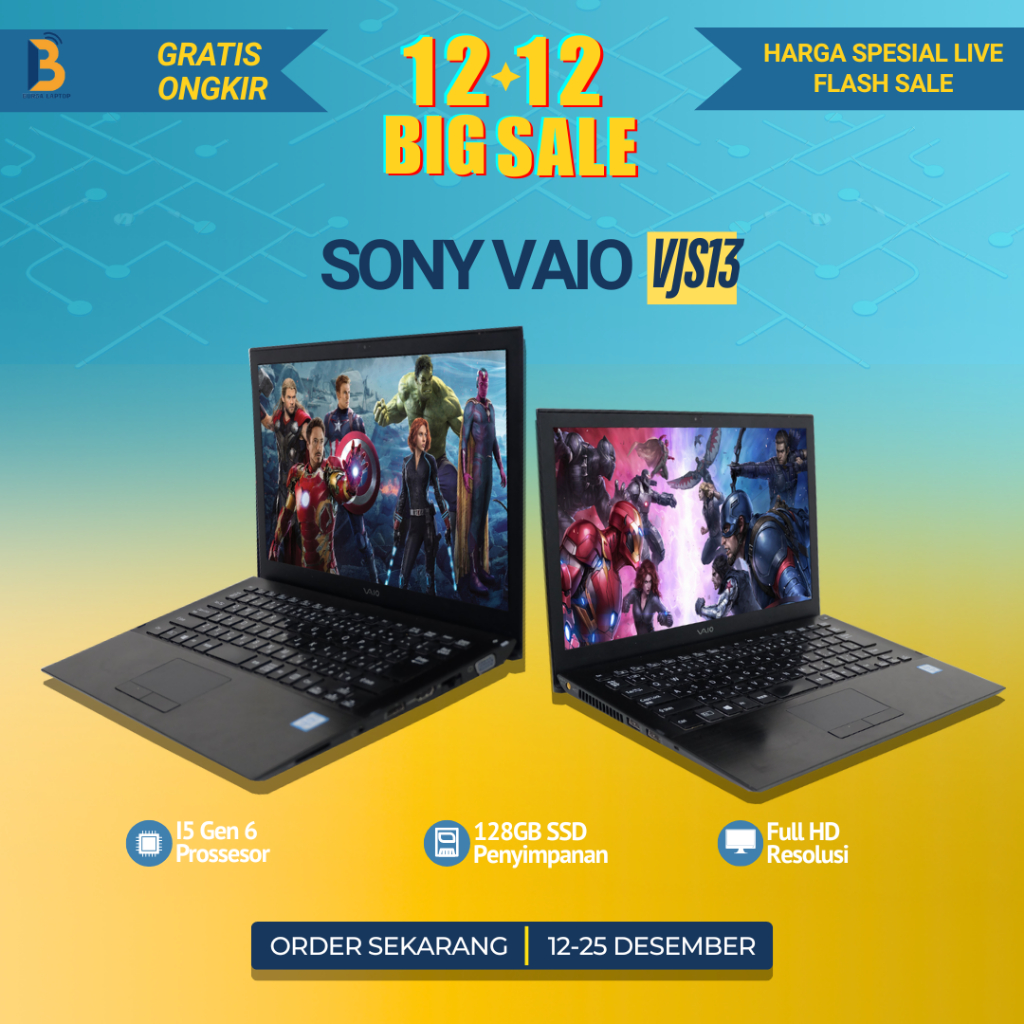Laptop Sony Vaio vjs131c11n Core I7 gen 6 Ram 16gb Ssd 256gb Murah Bergaransi