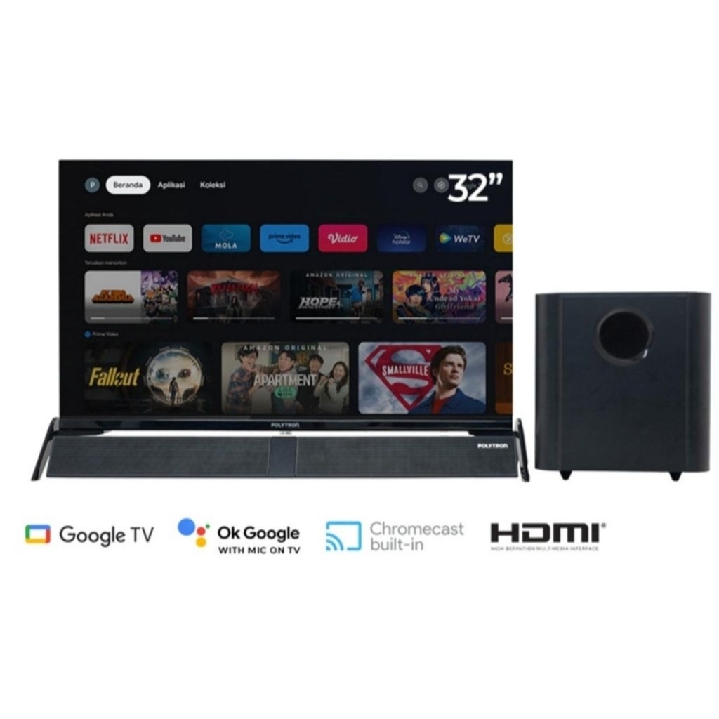 SMART GOOGLE TV POLYTRON 32 INCH SOUNDBAR