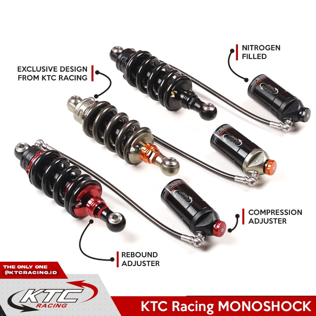 Monoshock KTC Racing 305/255/250/208mm 2 Click Ninja RR/SS/R Satria Mx King Jupiter Tabung Pisah 305