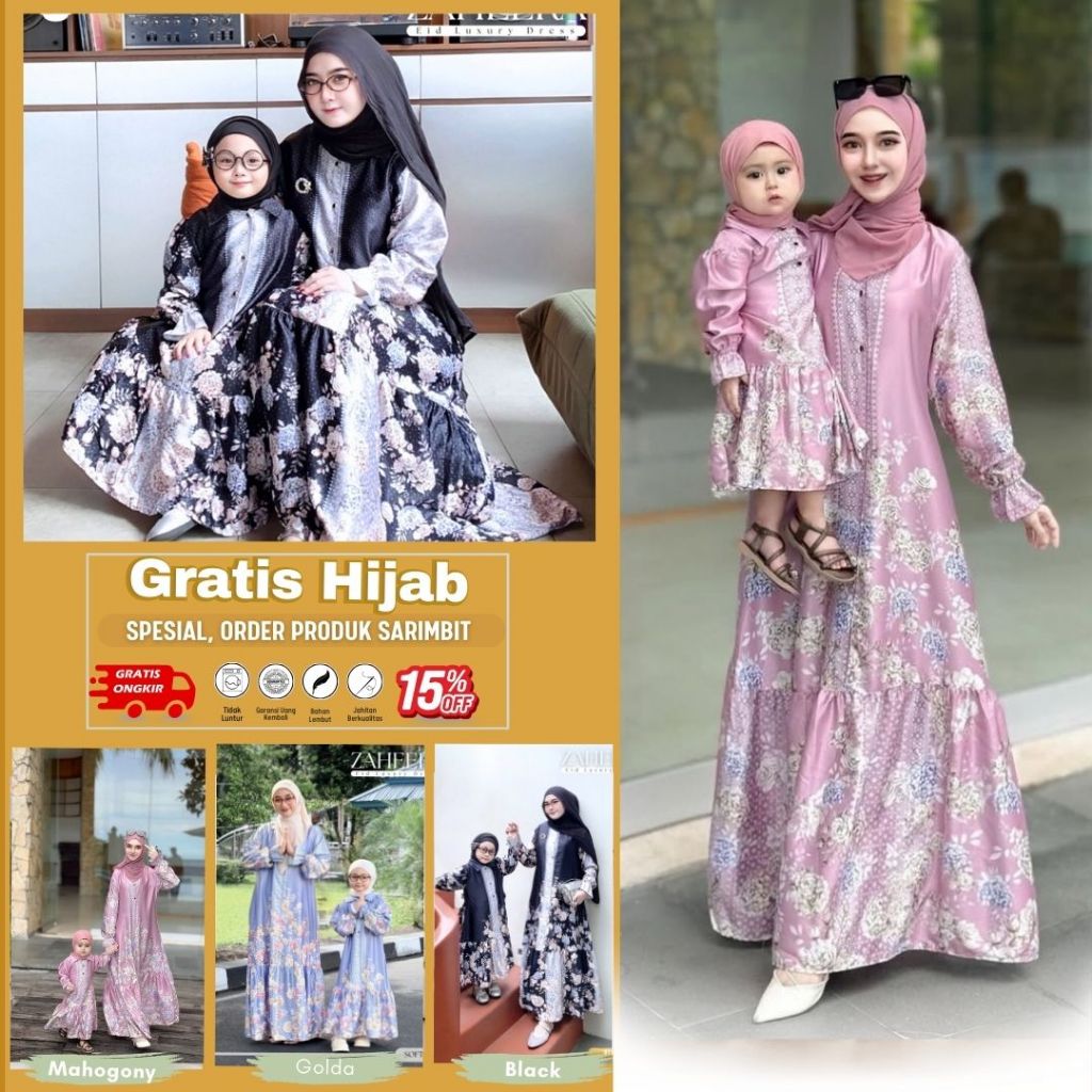 Gamis couple lebaran 2026 model gamis terbaru Zaheera / baju couple ibu anak perempuan Zalira Kids g