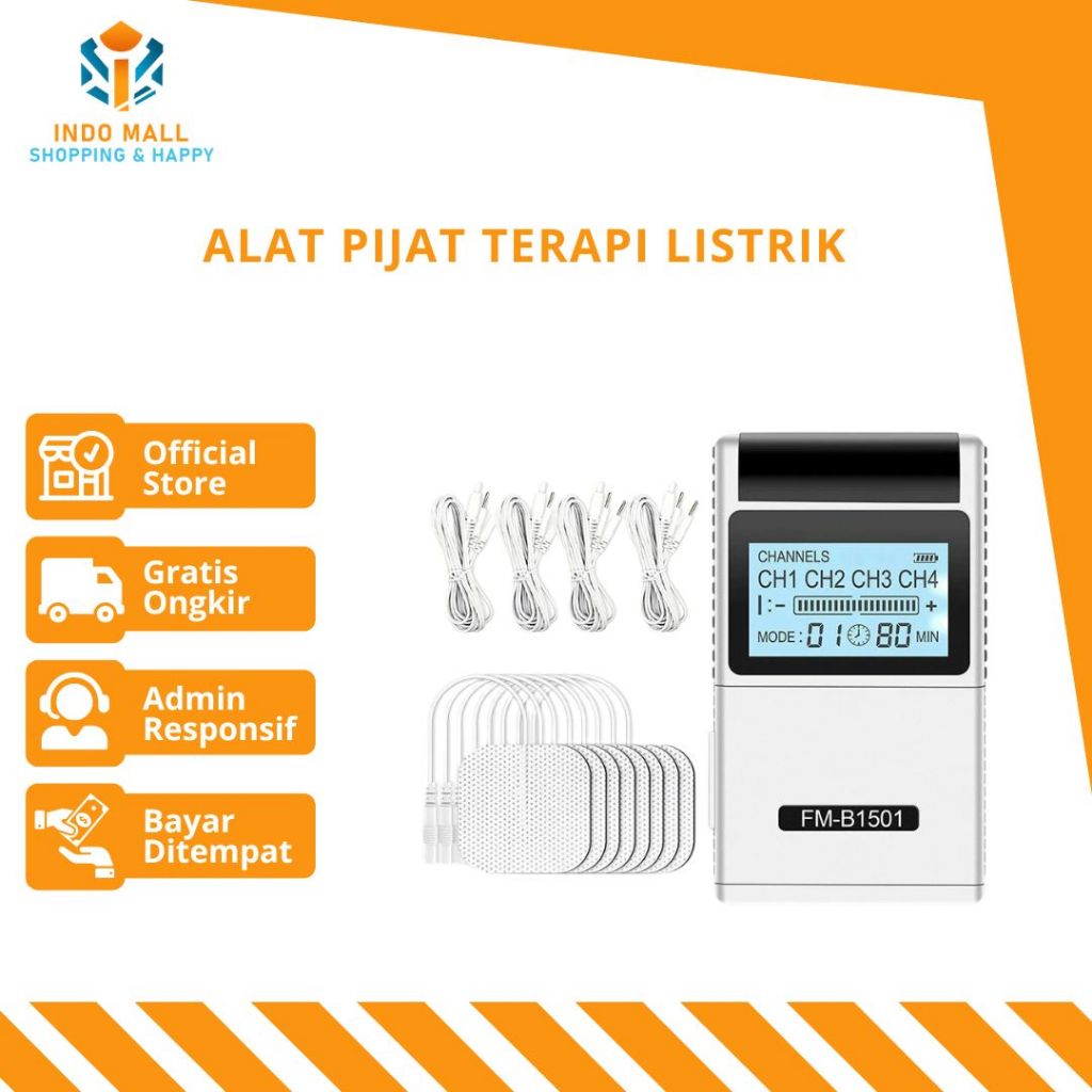 PIJAT TERAPI LISTRIK Alat Pijat Terapi Listrik TENS dan EMS 15 Program dengan 8 Elektroda Perekat LI