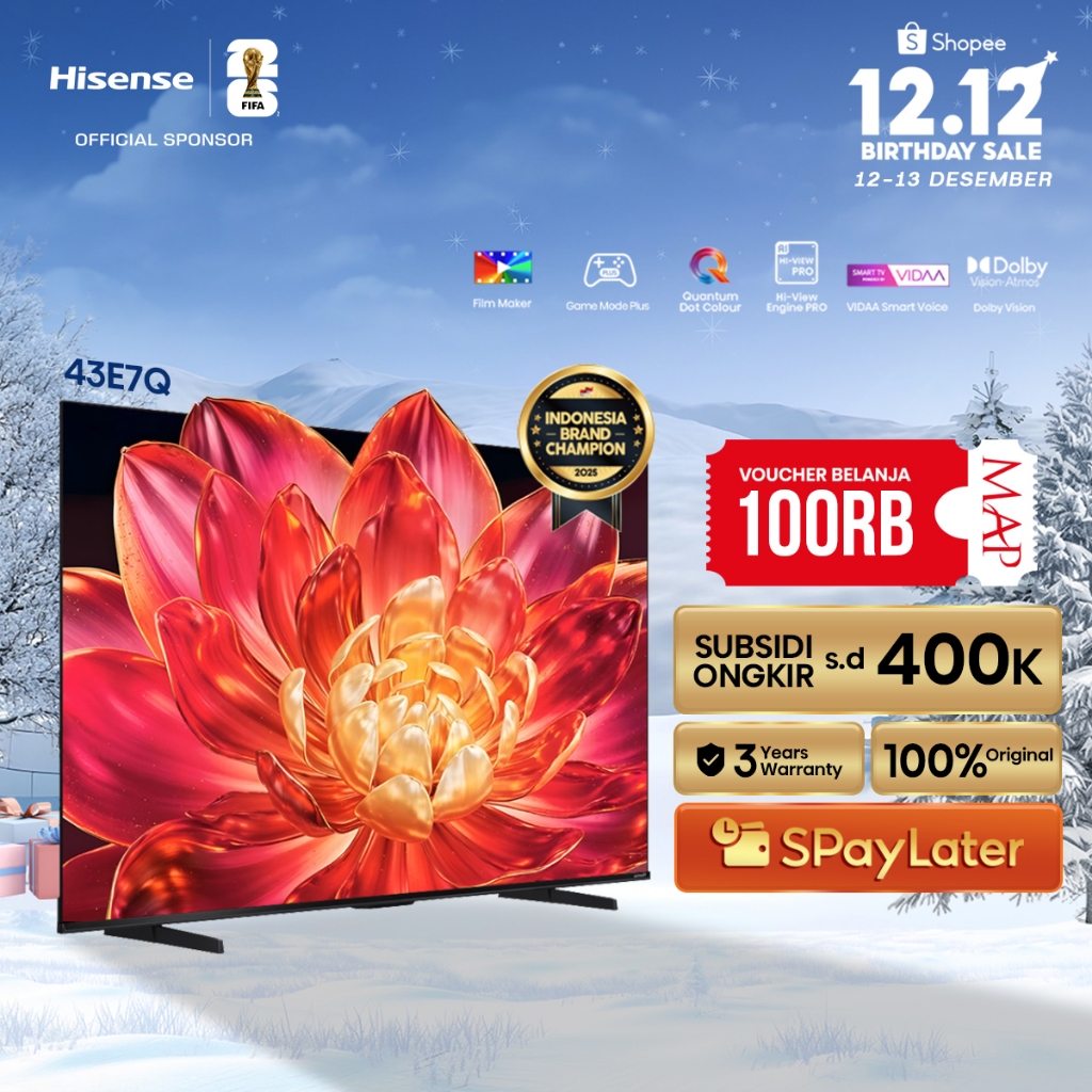 Hisense TV 43E7Q Vidaa Smart Digital QLED TV 43 inch Filmmaker Mode Quantum Dot Colour Dolby Vision 
