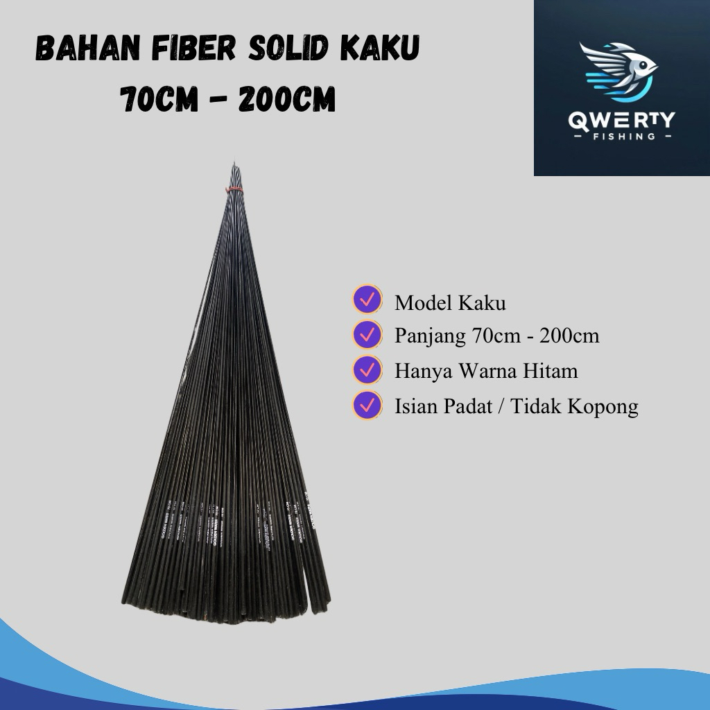 BAHAN FIBER SOLID LENTUR DAN KAKU CUSTOM 70-200cm | BAHAN JORAN ISIAN PADAT KHUSUS HITAM
