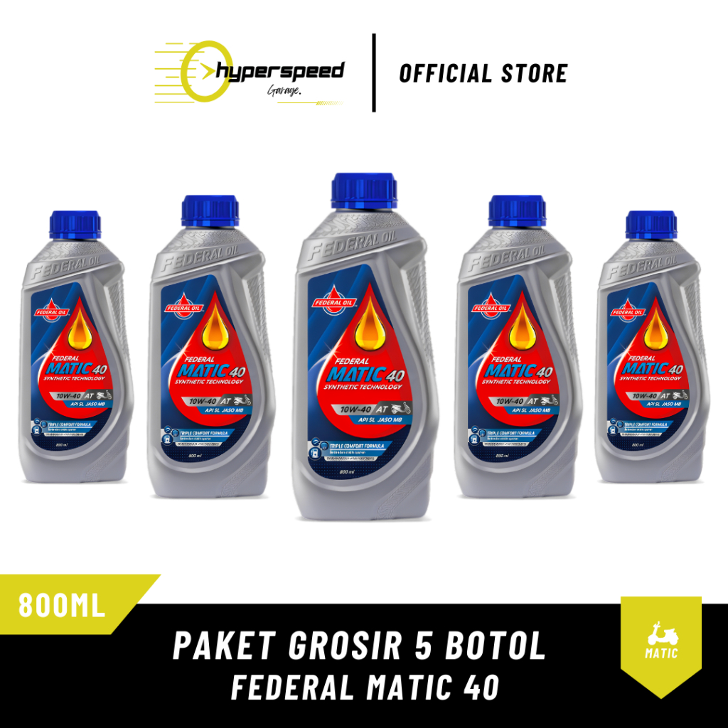 Oli Federal Matic 40 SAE 10W-40 API SL JASO MB 800ml Paket 5 Botol