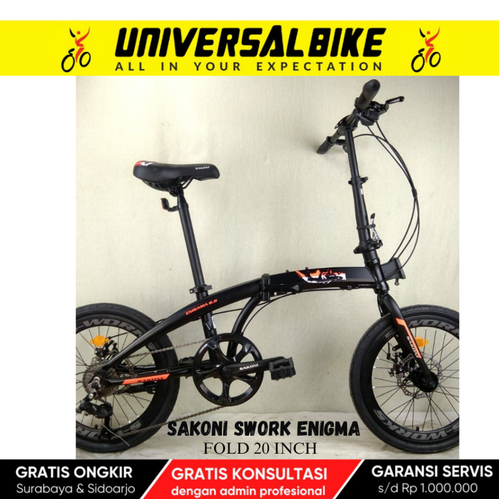SAKONI Seli 20 Inch SWORK ENIGMA Rem Cakram | Sepeda Lipat Urban Folding Bike 8/9 Speed Terbaik