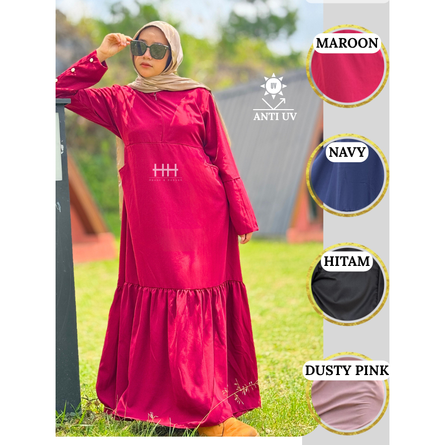 H&H - DRESS ABAYA SIMPEL POLOS BAHAN SABRINA PREMIUM ANTI UV TERBARU 2026 - ZHAFIRA - kaftan abaya j