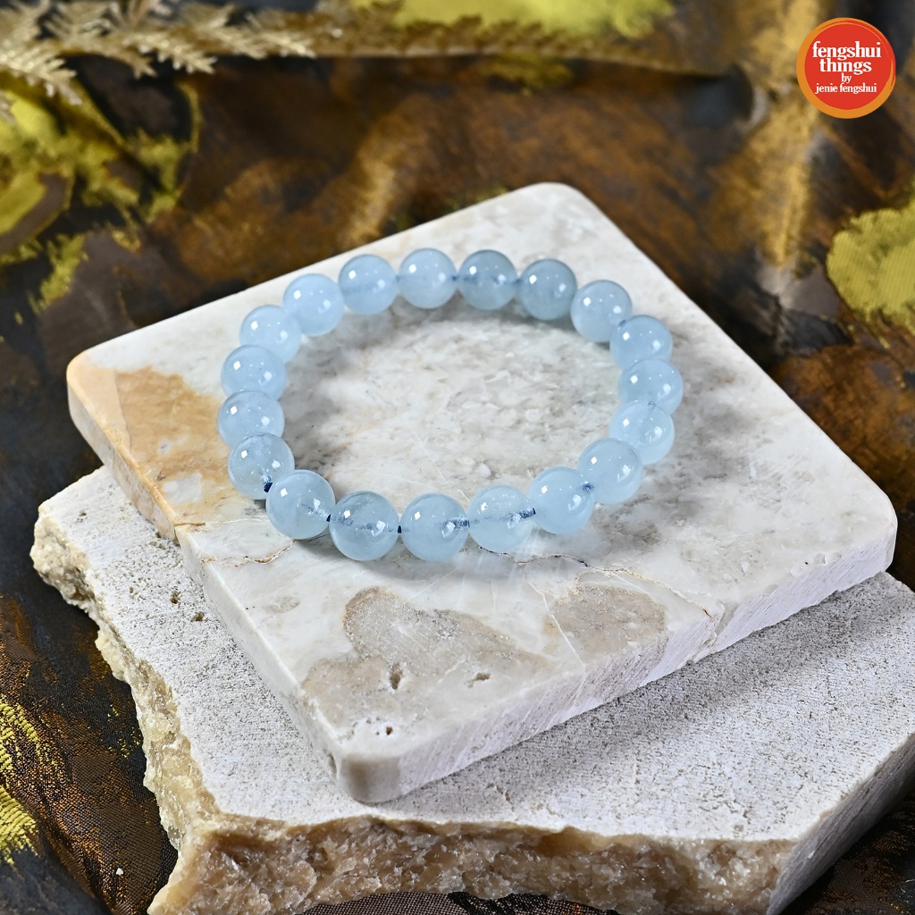 Gelang Batu Aquamarine Stone Biru Fengshui Menenangkan