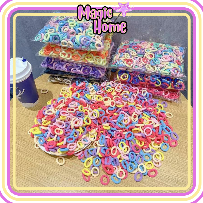 Magic ACC232 Ikat Rambut 100 Pcs Korea Warna-Warni Karet Rambut Elastis Mini Ikat Rambut Donat Akses