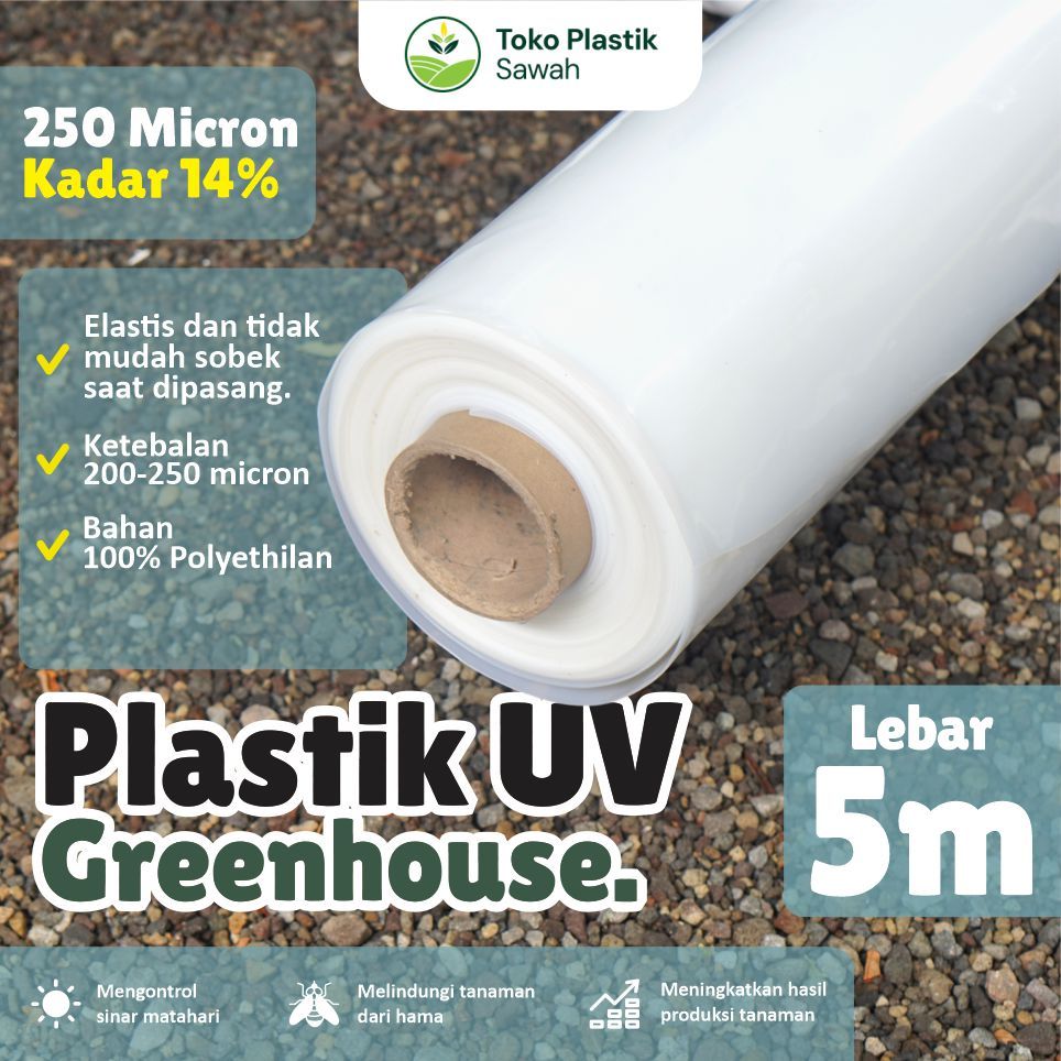 Plastik UV Green house Tebal 250 Micron 14% Lebar 5 Meter