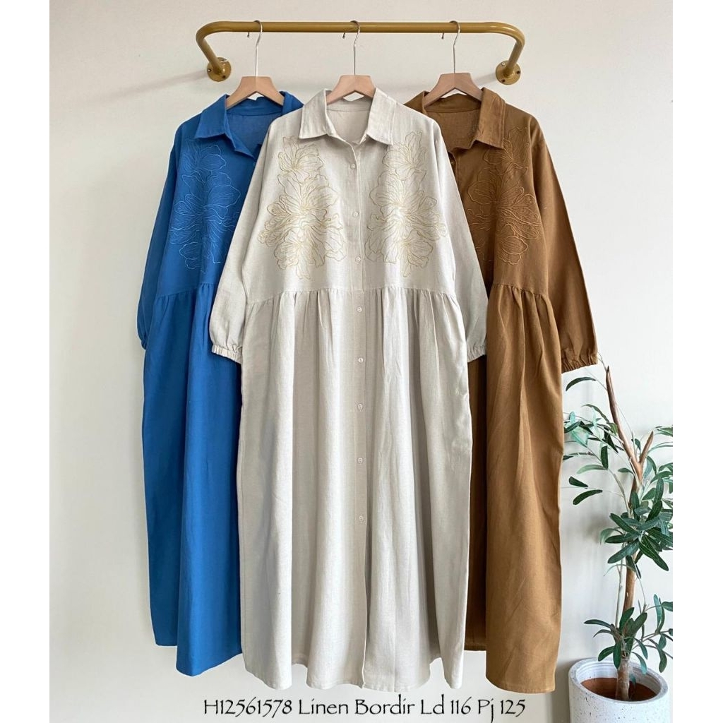 Gamis katun linen bordir premium